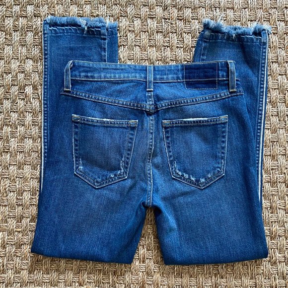 AMO Babe in Old School High Rise Ankle Distressed Jeans Side Piping size 26 - Picture 2 of 8